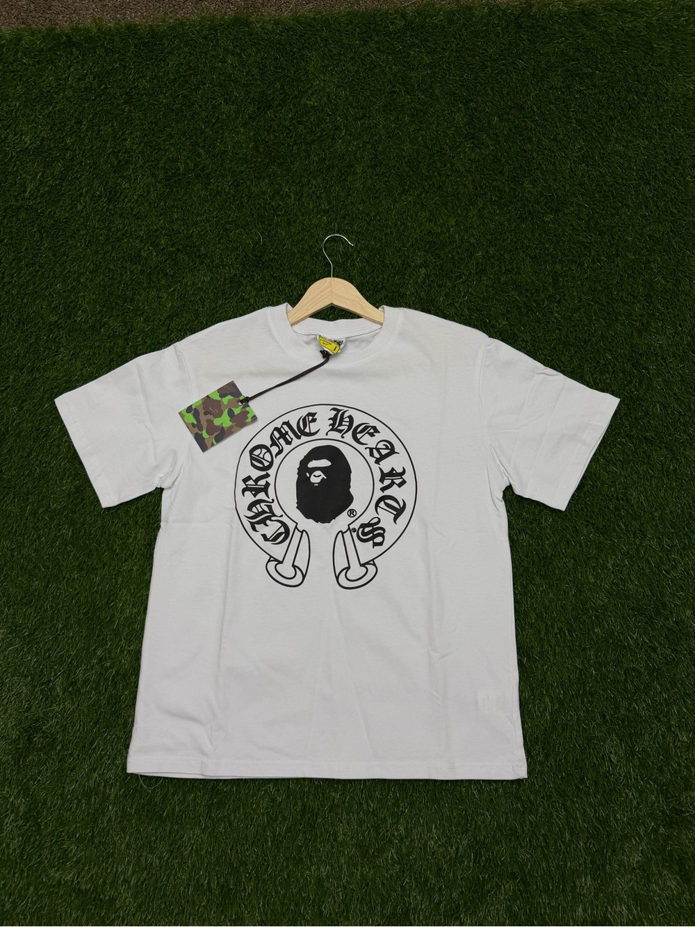 Bape White Short Sleeve Tee with Black Graphic